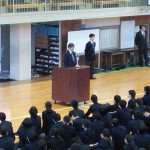 校長訓話（教頭先生、生徒会長　高２Ａ君）